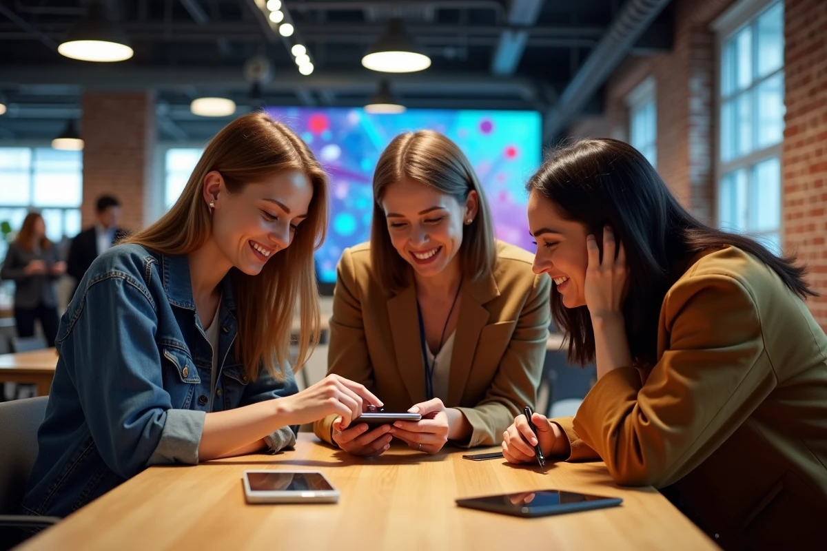 Groupe de professionnels discutant autour d une table lors d une conférence tech