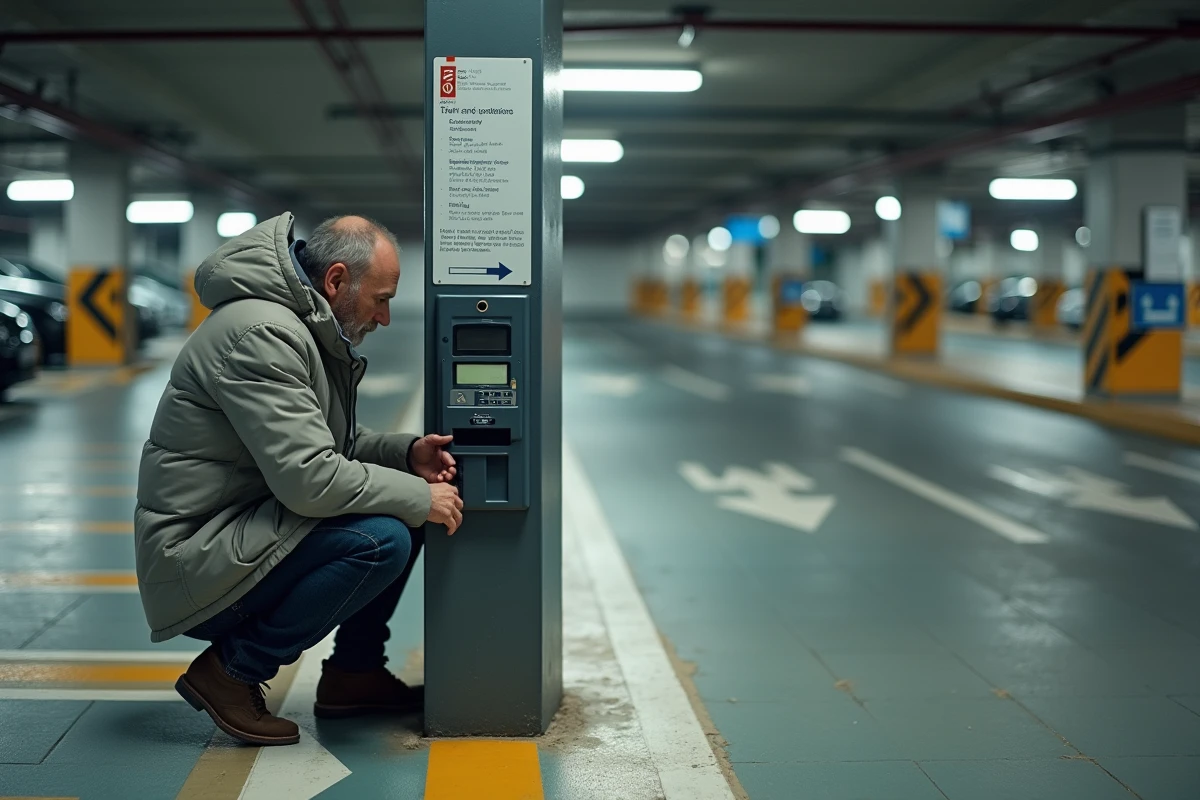 Automobiliste lisant les tarifs sur l'horodateur du parking Rapp à Colmar