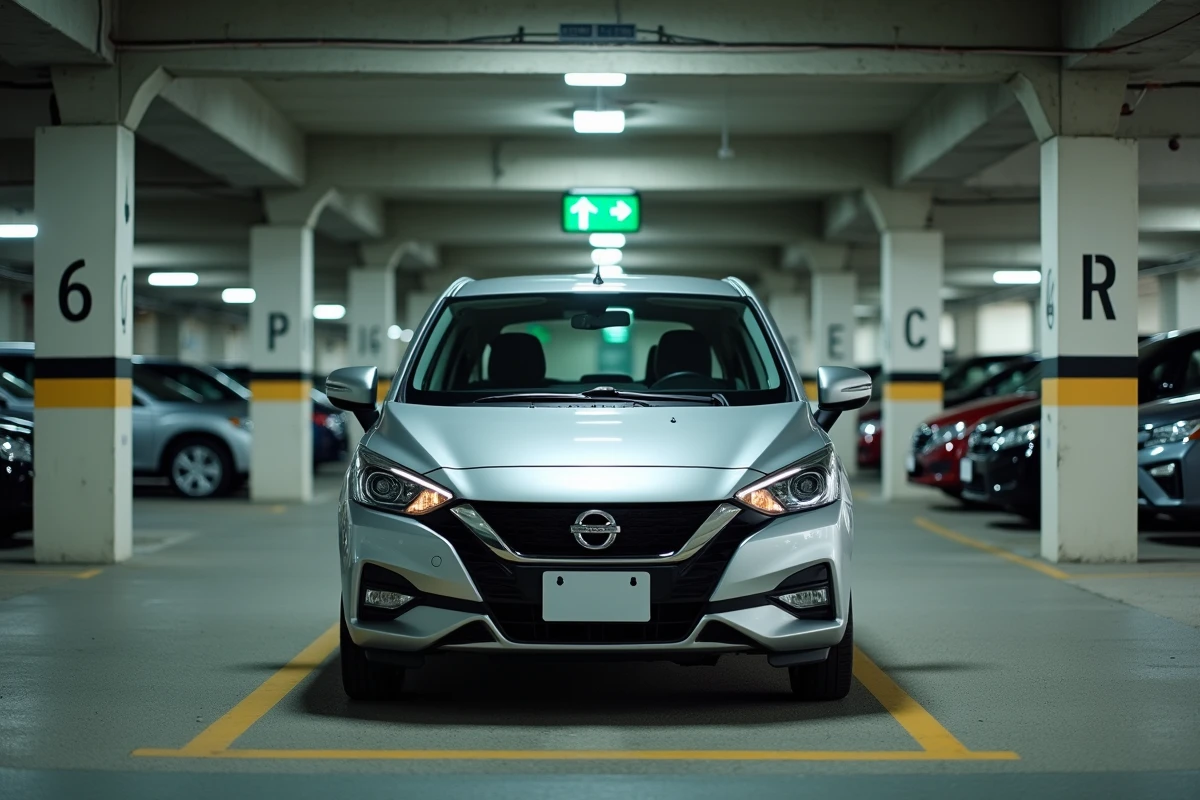 Voiture garée dans un emplacement du parking Rapp avec ticket visible sur le tableau de bord